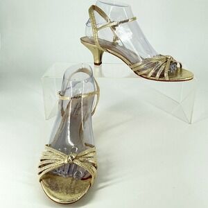 Michelle D. Gold Heels Size 9 Strappy Croc Embossed Evening NEW SANDALS $99